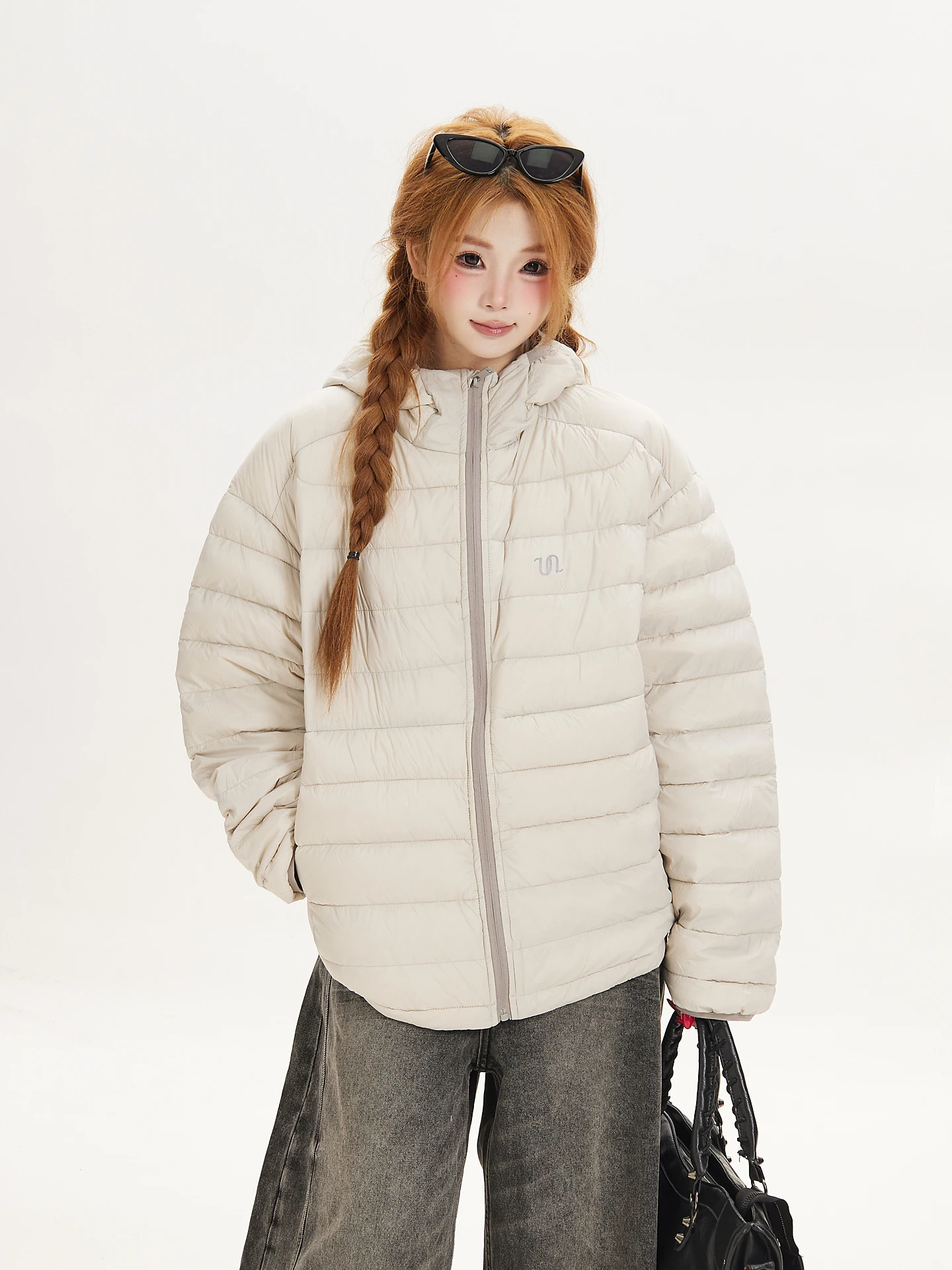 Lightweight Warm Women's down Jacket Ant Commuter Style Ribbed Duck down Coat with Hood Korean Version Straight Cut