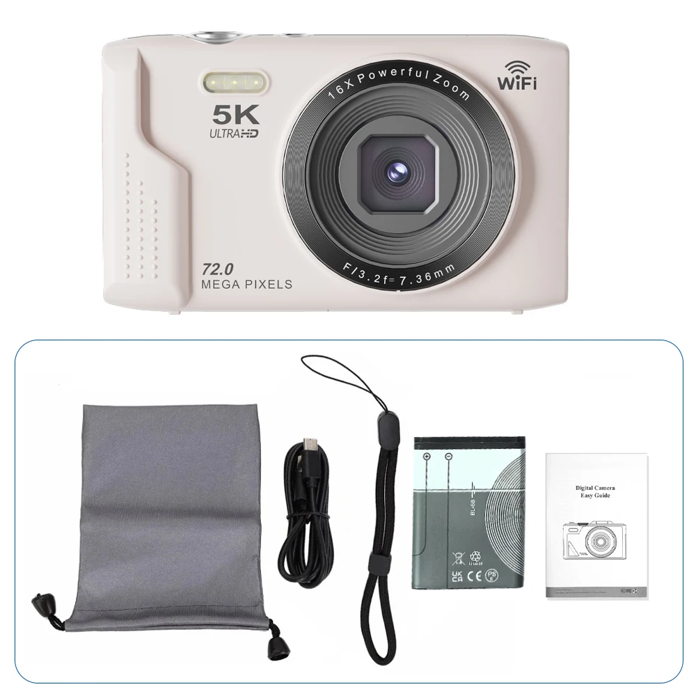Ourlife Compacte digitale camera 5K 72MP 2,8 '' scherm LCD-scherm 16X digitale zoom Vintage fotografie Vlog videorecorder YouTube