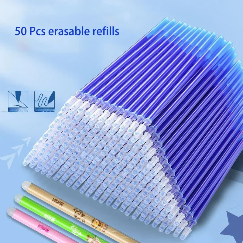 

50 Pcs/lot Erasable Gel Pen Refills Blue 0.5 mm Gel-ink Rod Washable Handle Writing Supplies Stationery School for Gel Pens