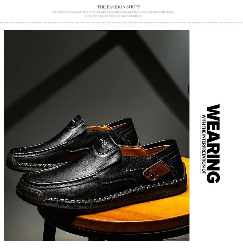 Neue modische Herren-Freizeitschuhe, handgefertigte Leder-Loafer, bequeme Herrenschuhe, hochwertige Schuhe aus Spaltleder, flache Fahrschuhe, Größe 48. – Detail 20