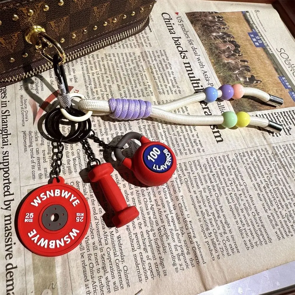 

Mini Barbell Plates Key Chain Colorful Kettlebells Simulation Dumbbells Keyring Creative Bag Charm Fitness Series Pendant