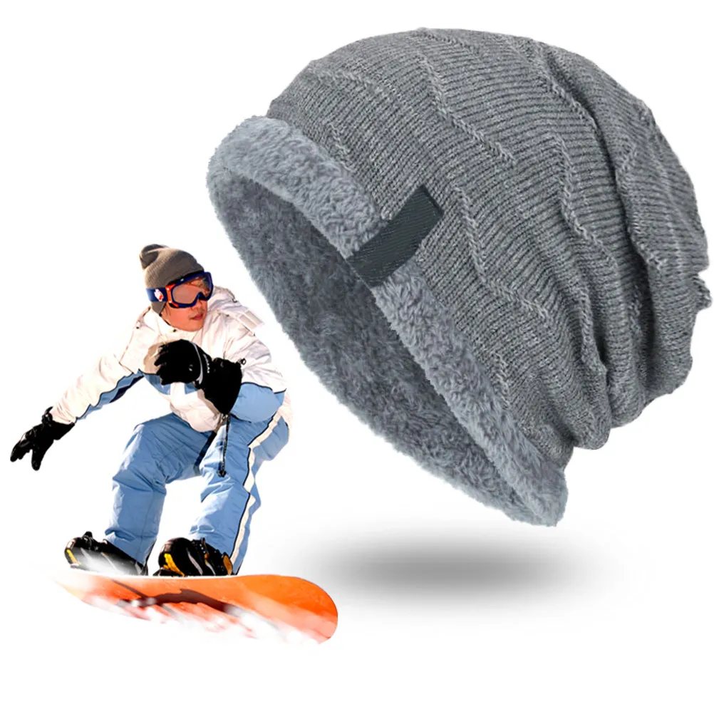 

Men's Winter Knit Beanie Warm Hat Thick Lined Brim Soft Comfortable for Cold Weather Wind Protection Outdoor Use Grey