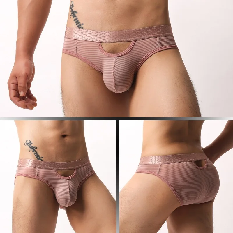 Eis Seide Sheer Briefs Männer Ausbuchtung Beutel Unterwäsche Sheer Gestreiften Unterhose Penis Tasche Unterhose Knicker Sexy low-rise Bikini Stamm