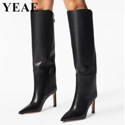 Fashion Pointed Toe High Heel Knee High Boots Women Back Belt Buckle Long Boots Winter Autumn Slip On Women Boots Designer Shoes