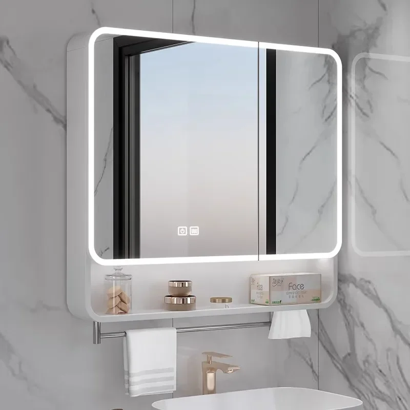 Wall-mounted Nordic Smart Bathroom Mirror Modern Luxury LED Light Fashion Mirror Cabinet Vanity Home Furniture Arredo Bagno FYBC