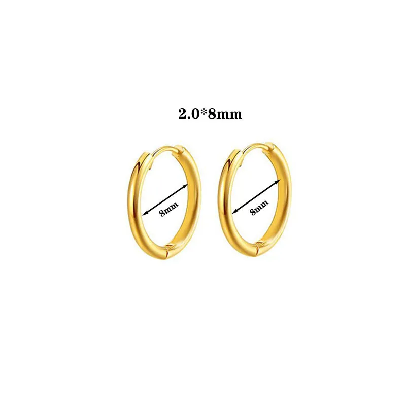 

2mm 8 10 12 14 16 mm Mini Trendy Brief Round Gold-color Circle Stainless Steel Hoop Earrings For Men Women Classic Jewelry