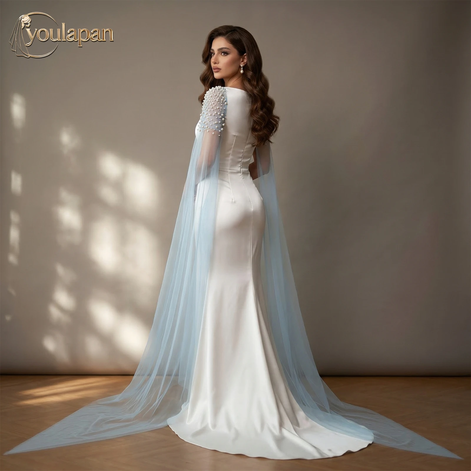 

TOPQUEEN Blue Bolero Long Pearl Bridal Shawl Mangas Desmontables Novia Bridal Long Sleeve Accessoires Mariage Mg42