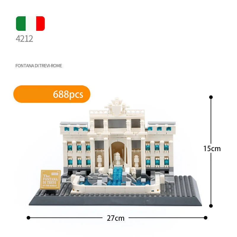 Costruzione creativa famosa in tutto il mondo architettura del punto di riferimento italia roma Fontana di Fontana assemblare giocattoli in mattoni modello