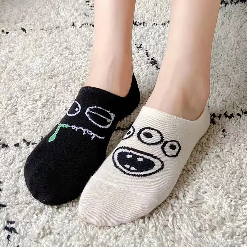 5 Pairs Women Funny Cartoon Socks Slippers Set Female Girls Spring Summer Breathable Students Short Ankle Socks Set For Women