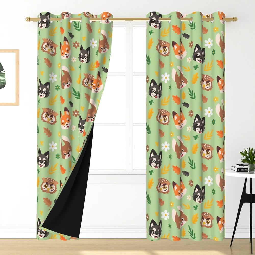 2pcs Cartoon Animals Window Curtains Children Bedroom Home Living Room Decor Blackout Curtain Heat Insulation Noise Reduction