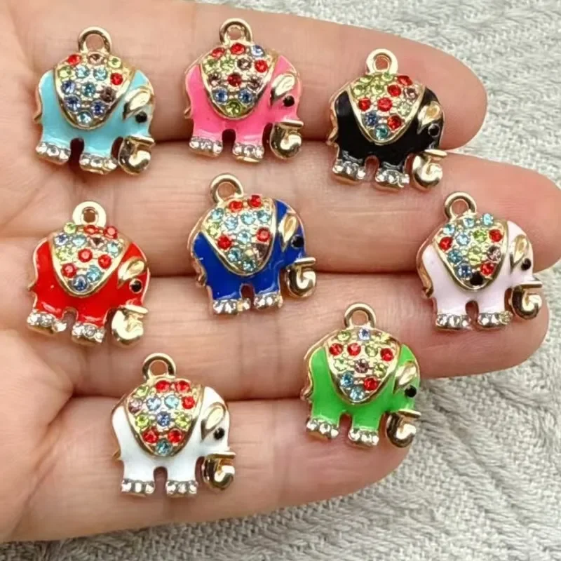 8Pcs Alloy Colorful Elephant Pendants With Dot Diamonds, DIY Charms for Keychain Earrings Necklace