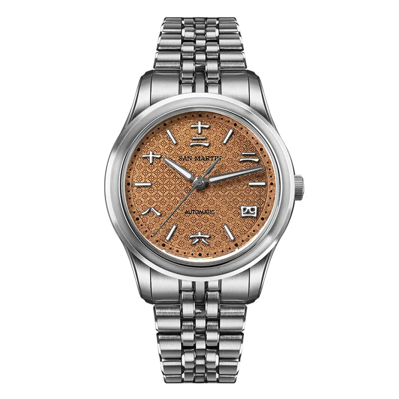 San Martin Men Automatic Watch 39mm Mechanical Wristwatch 100m Waterproof Luminous Chinese Ancient Coin Pattern Dial Miyota 90S5