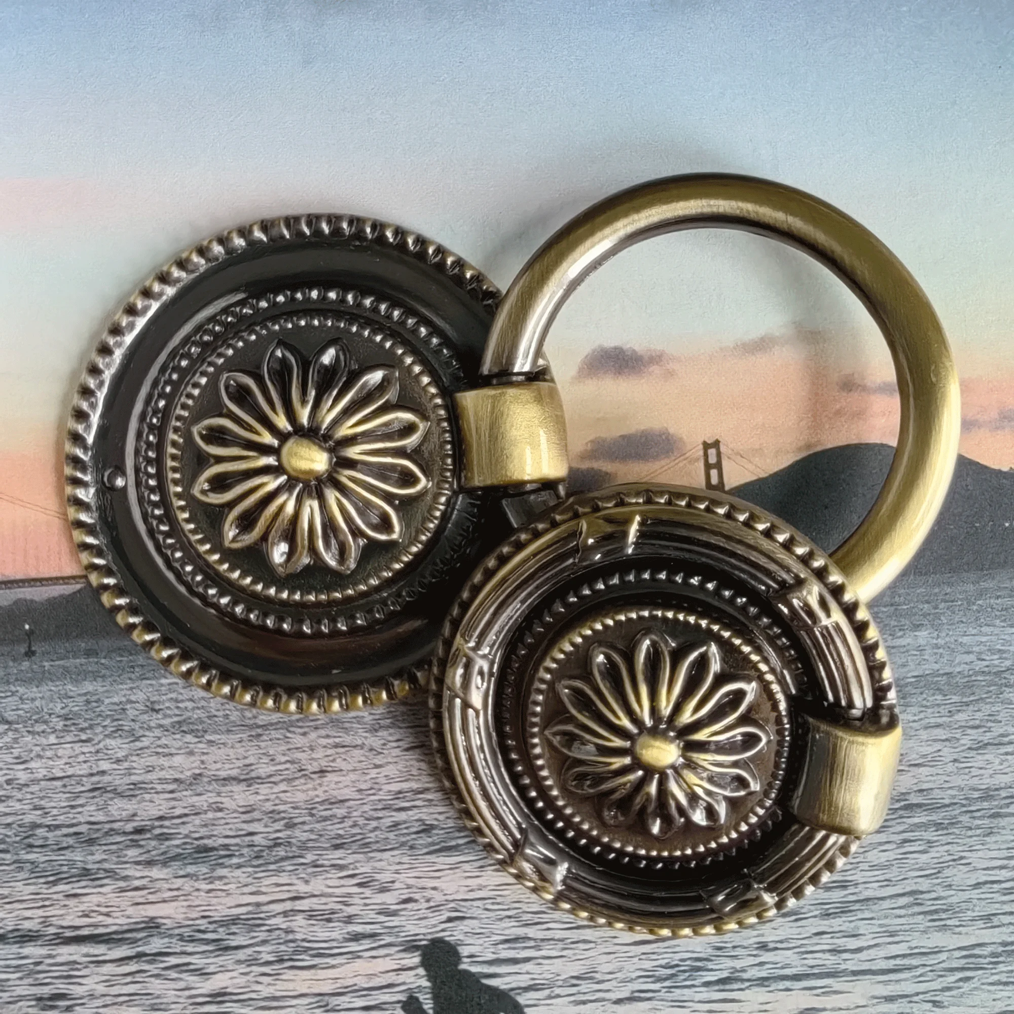 1 PC Vintage Zinc Alloy Antique Bronze Cabinet Handles Round Ring Wardrobe Pulls Retro Drawer Box Knobs Kitchen Accessories
