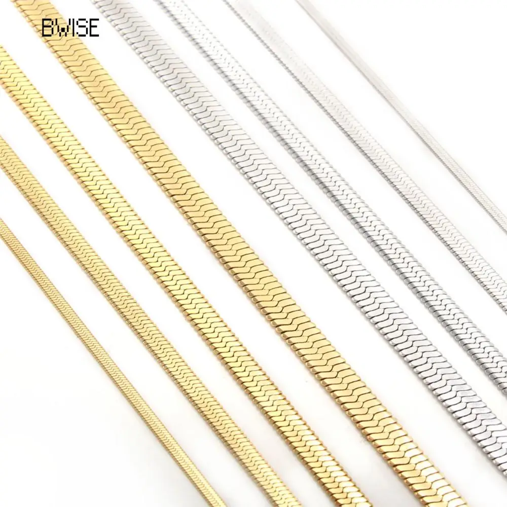 Bwise 2-5mm Szerokość Płaski łańcuszek ze stali nierdzewnej Naszyjnik Hot Fashion Jodełka Złoty łańcuszek węża dla mężczyzn Biżuteria na prezent dla