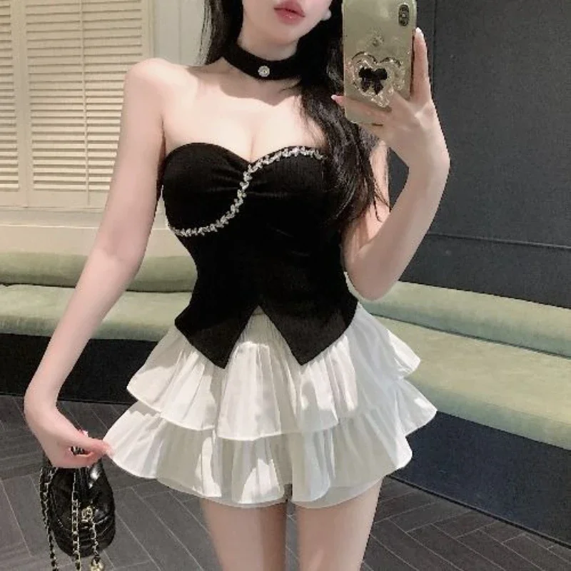 

Suspender Women's Two Skirt Piece Set Pleated Y2k Streetwear Summer Fashion 2025 Elegant Casual Full Festival Female Outfits