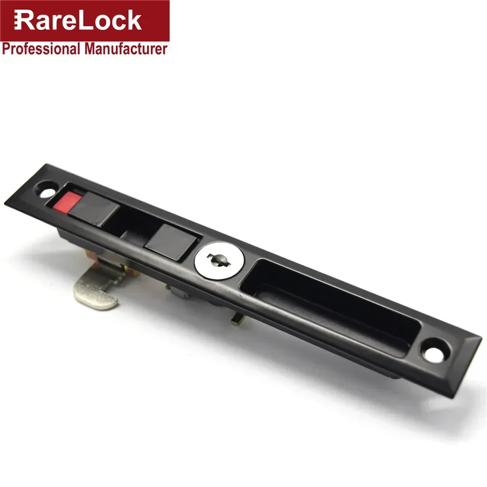 Black Sliding Door Lock 2 Brass Keys for Room Bathroom Accessories Funiture Latch Rarelock MMS226 G