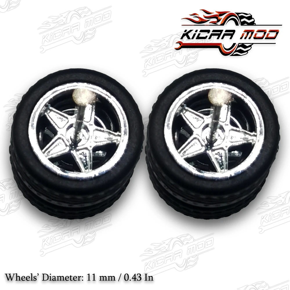 1/64 Model Car Wheels with Rubber Detachable Tires Pentagram 2 Refitting Parts for Diecast Toys Hot Wheels Matchbox D:11mm 1 Set