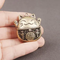 Vintage Pure Brass Zhaocai Cat Keychain Pendant Wealth and Good Luck Charms