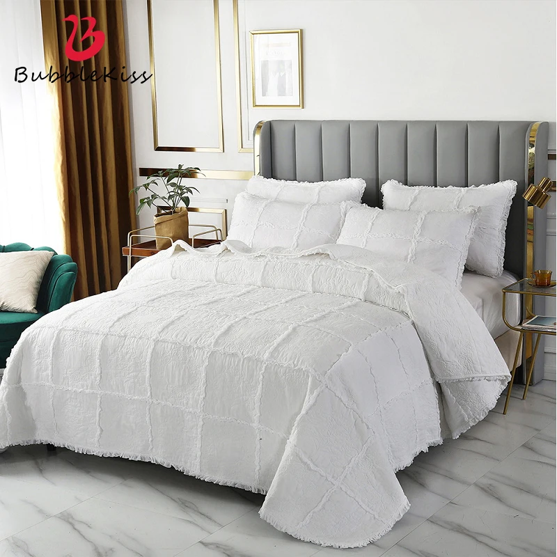 

Bubble Kiss White Diamond Quilted Cotton Bedspread Pillow Sham Soft Bedding Quilt Reversible Coverlet Bed Spread Queen King Size