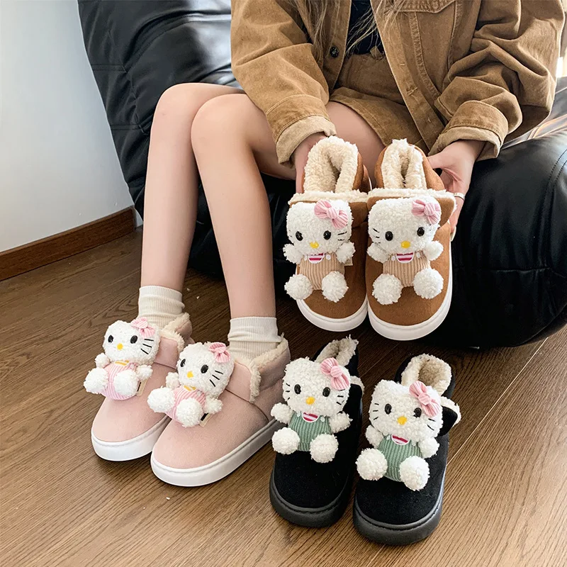 Sanrio winter hello kitty cute warm home women's shoes cartoon doll non-slip thick-soled outdoor wear plush cotton boots