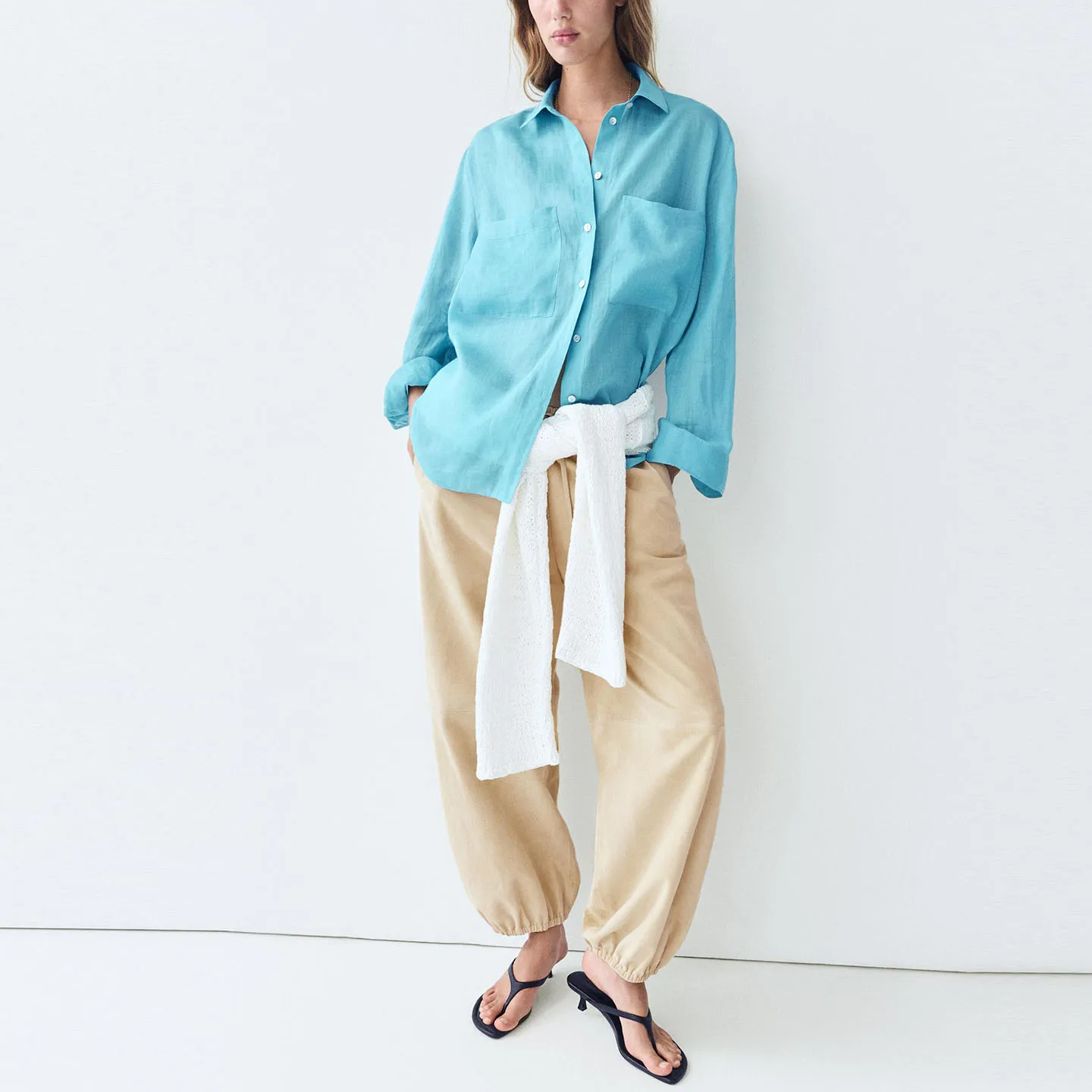Women's Loose Fit Casual Style Blue Shirt Transparent Micro Breathable Autumn Fashion Top ZADATA Brand Long Sleeve Collared