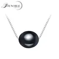 Women's Black Freshwater Pearl Pendant Necklace, 925 Sterling Silver
