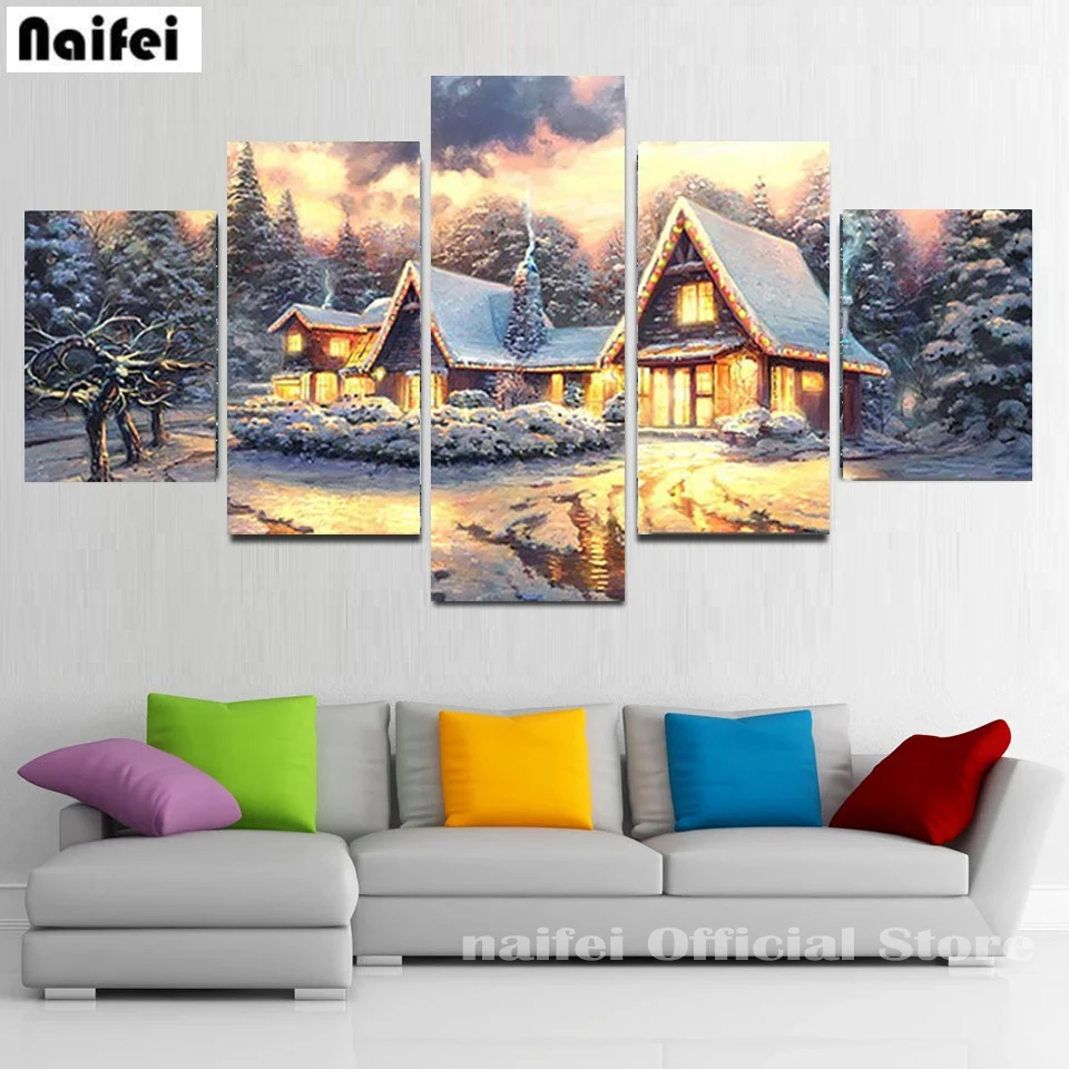 Full Square/Round Drill DIY Diamond Painting 5 pcs winter scenery  Mosaic Cross Stitch Diamond Embroidery snow house Home Decor