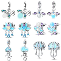 Moda argento 925 cambiamento di colore luminoso lucciola medusa ciondolo luna loto Charms perline Fit Pandora gioielli braccialetto originale