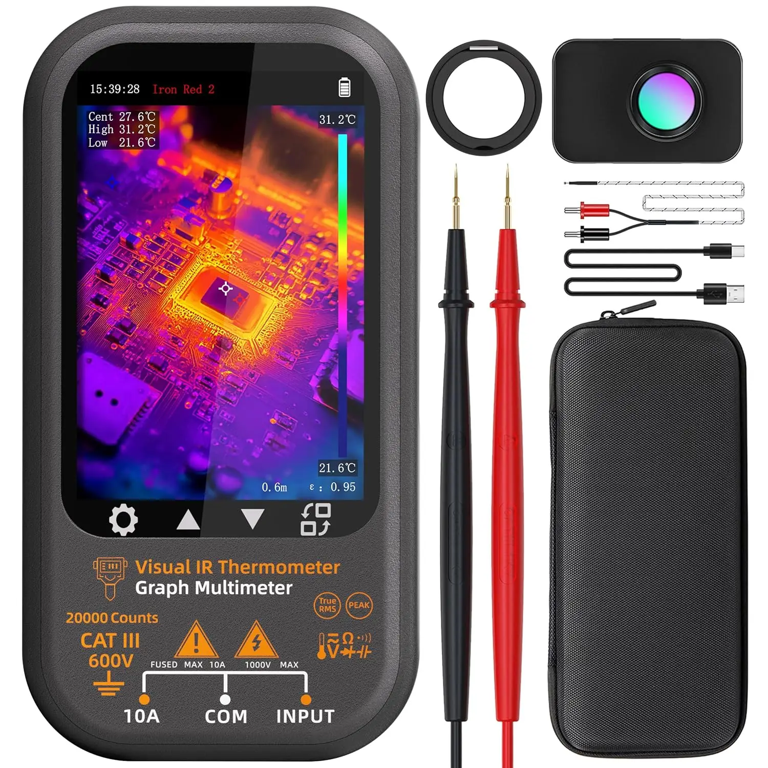 BSIDE Wärmebildmultimeter, 320x428 IR-Auflösung mit Mikrolinse, Datenaufzeichnungsmodus mit 360-Grad drehbarem Touch-LCD, 15 Wärmebildpaletten, 20000 Pixel Voltmeter für Elektrik, PCB, HVAC,