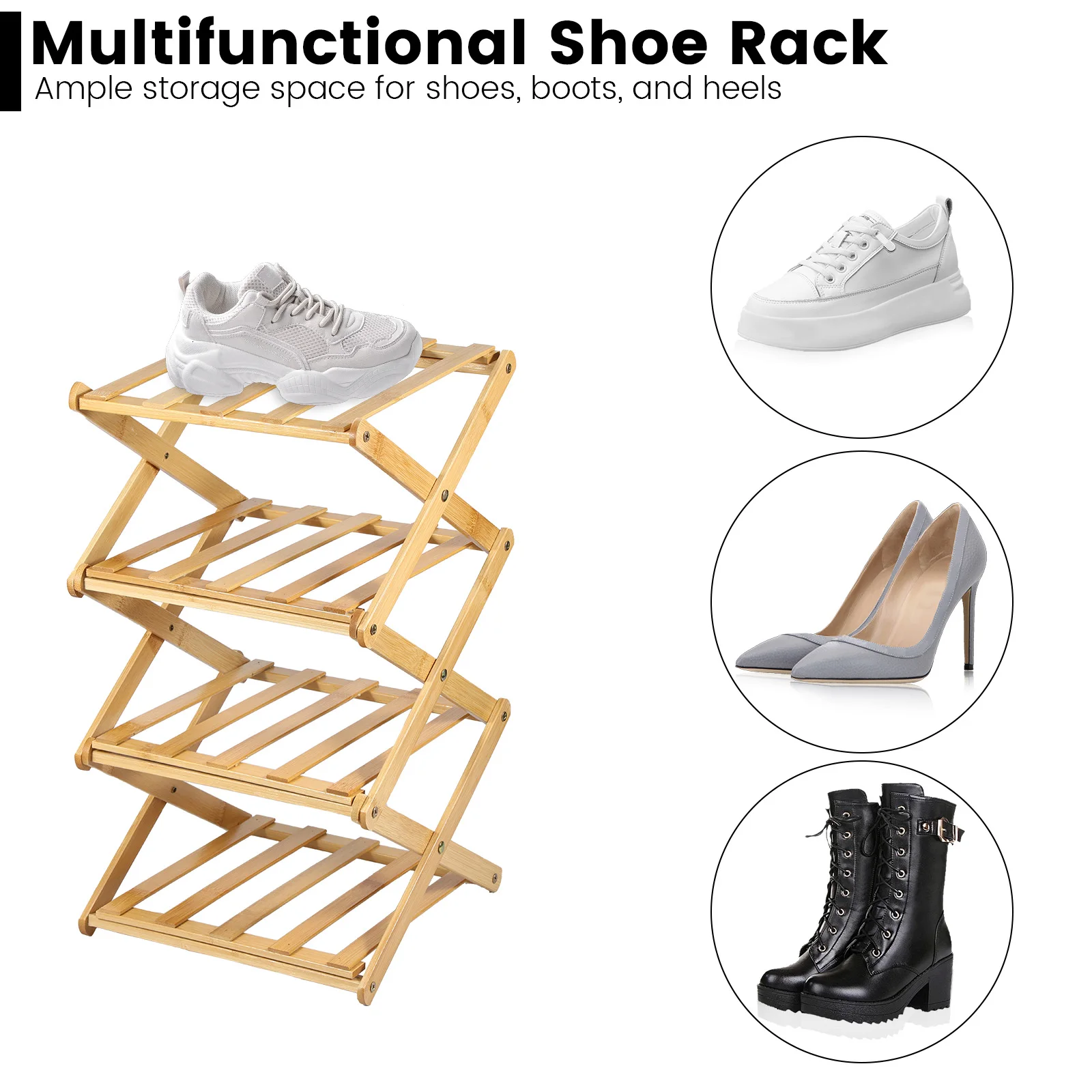 4/5 Tier Foldable Shoes Shelf Bamboo Simple Shoe Rack Household Retractable Multifunctional Storage Rack Shoes Shelf Saves Space