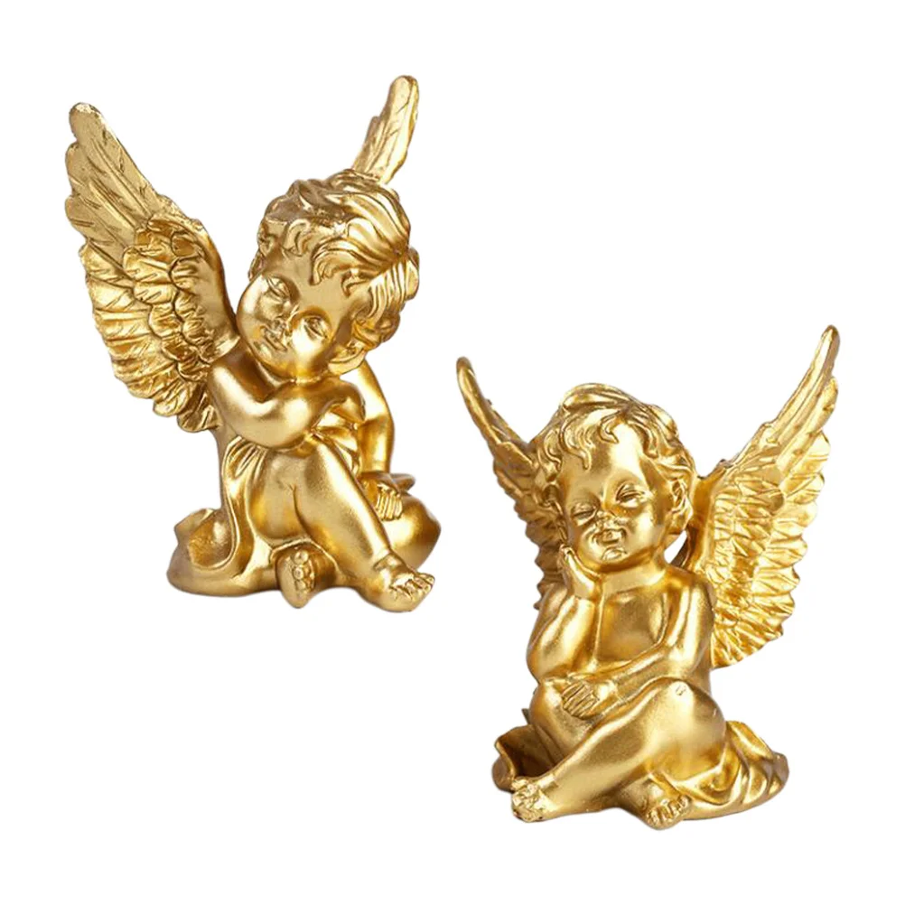 2Pcs Resin Angel Adornment Desk Decoration Ornament Peaceful Desktop Craft Prop Resin Figurine Figurine Adornment