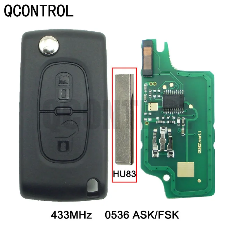 

QCONTROL Car Remote Key Suit for PEUGEOT(CE0536 ASK/FSK, 2 Buttons HU83) 207 208 307 308 408 Partner