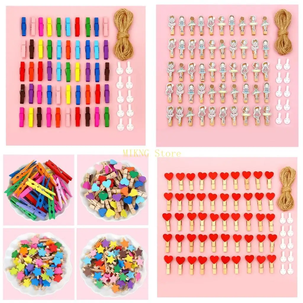 50 個ミニ洗濯バサミフォトクリップアソートカラー小さな洗濯バサミ工芸品写真カラフルな装飾木製クリップベストセール