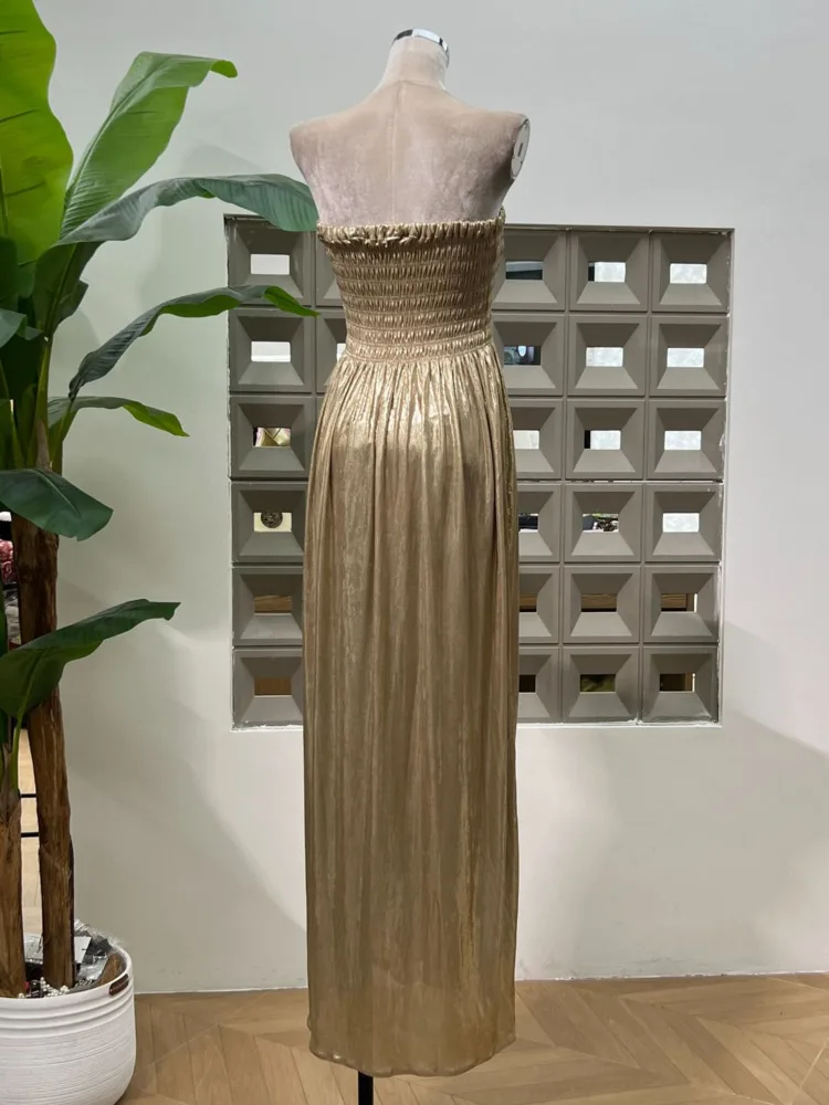 DFDG Women’s 2025 Summer Elegant Evening Dress Smocked Bustier A-Line Maxi Designer Party Gown Luxury Formal Attire Dress