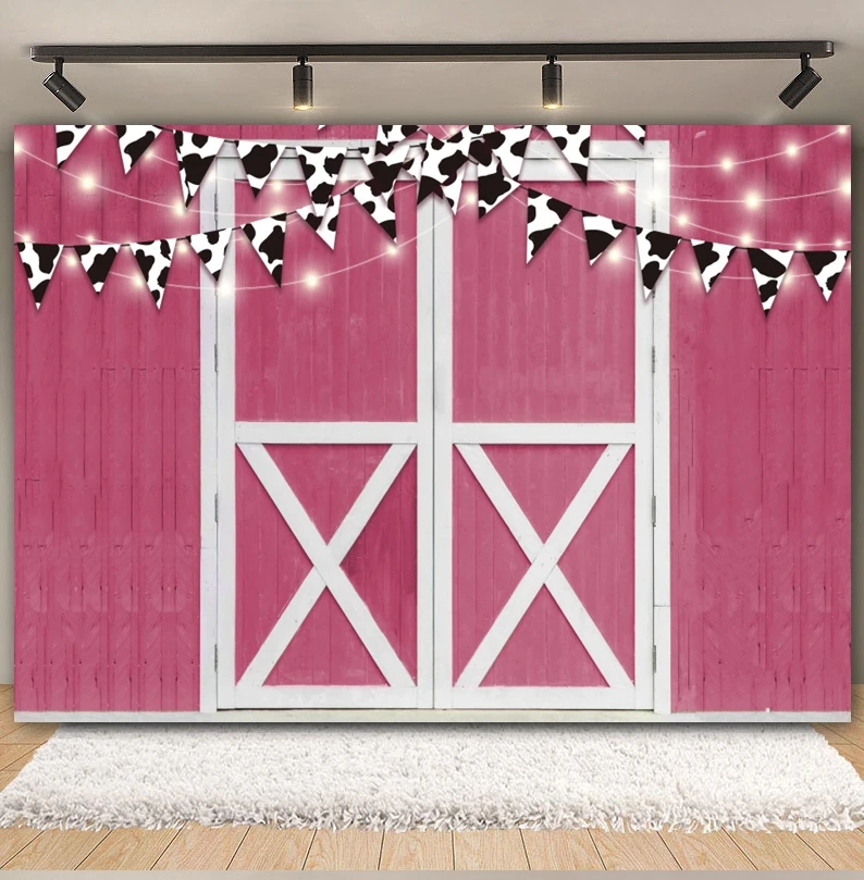 Western Barn Wood Door Backdrop Vintage Pink Red Wooden Farmhouse Baby Shower Birthday Party Photography Background Photo Studio