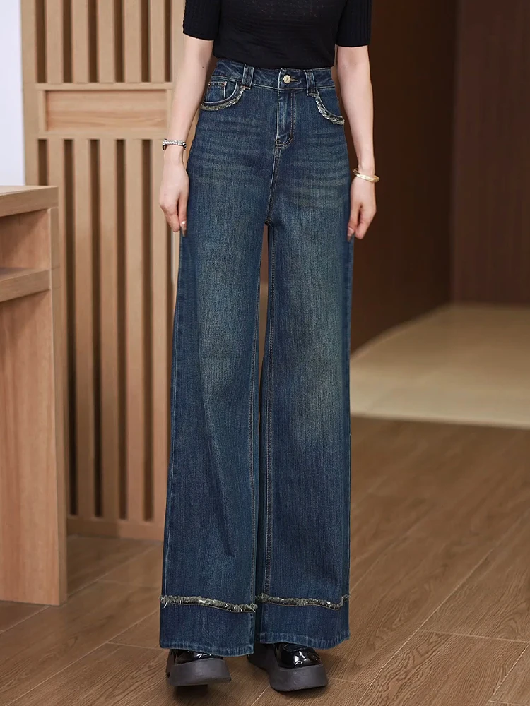 

High Waist Wide Leg Denim Jeans Women's Spring Autumn Winter New Style Loose Casual Pants Slimming Fleece Straight Leg Pants