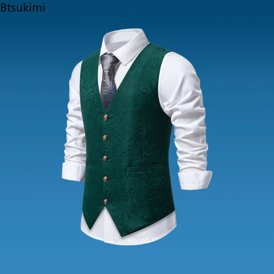 High-end Jacquard Suit Vest Men's Fashion Slim Tuxedo Vest Vintage Business Party Dress Vest Male Wedding Prom Luxury Waistcoats