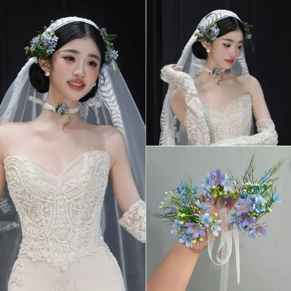 新しいフレンチスタイルのブライダルヘッドドレスエレガントな花の結婚式の帽子写真撮影高級ヘアジュエリーセットヘアアクセサリー