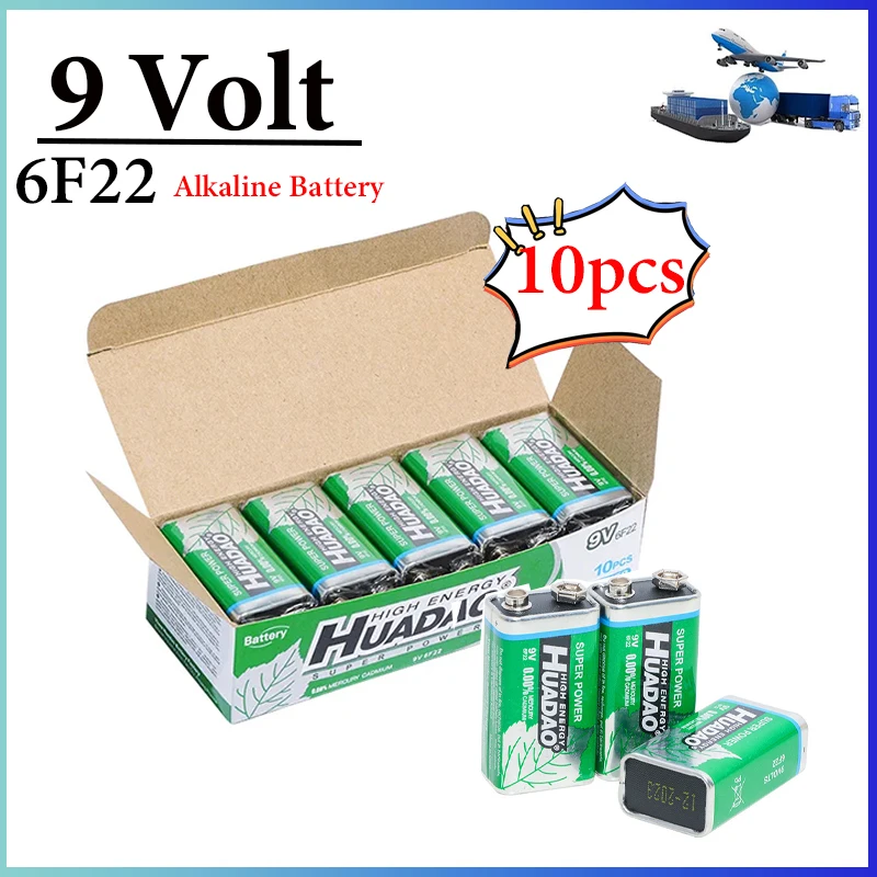 10 PCS Disposable 9 Volt 1100mah Battery 9V Alkaline Battery Multimeter Alarm Microphone 6F22 Carbon Dry Batteries for KTV Toys