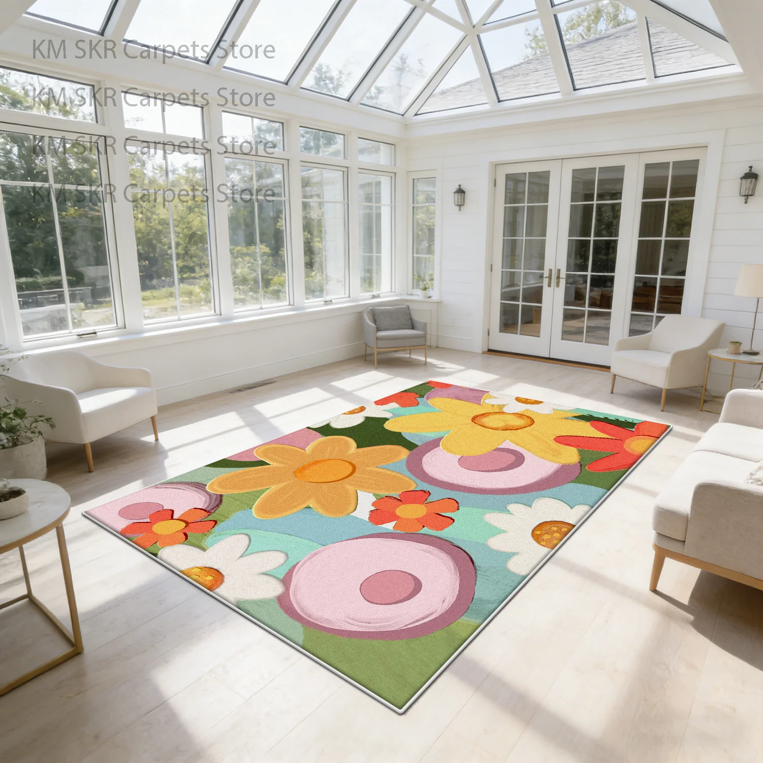 

Modern Spring Floral Patterns Living Room Carpet Decoration Bedroom Washable Non-slip Floor Mats Soft Parlor Simple Style Rug