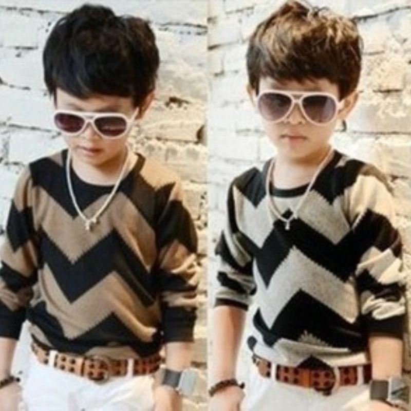 Spring Autumn Long Sleeve Kids Shirt Wave Stripe Baby Boys T Shirt Children Clothes Casual Boys Clothes