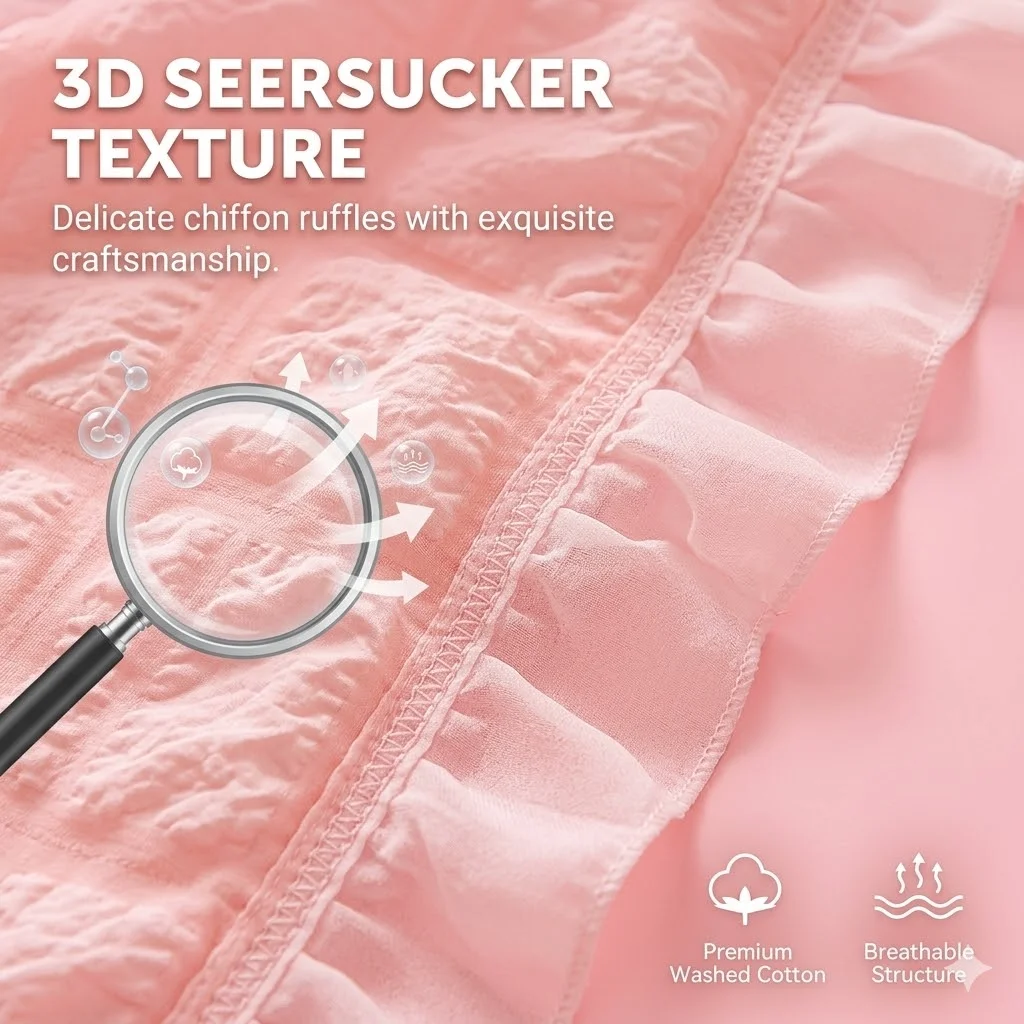 Seersucker Bedding Set Soft Ruffle Duvet Cover Romantic Chiffon Lace Bed Sheet Princess Girl Bedroom Quilt Cover King