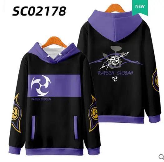 Sudadera con capucha de Anime Genshin Impact para hombre y mujer, chaqueta con cremallera y estampado 3D, Sudadera con capucha Raiden Shogun Baal, chándal Masculino