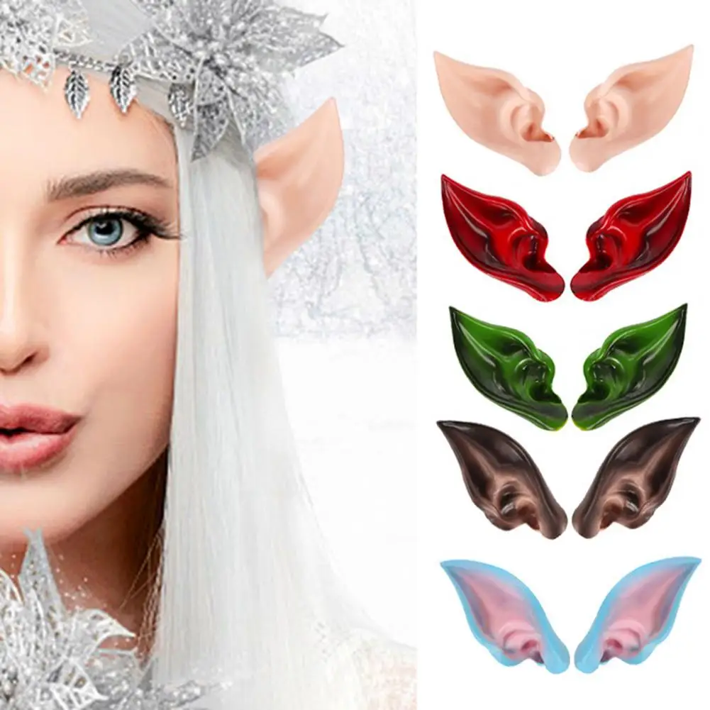 2Pcs Elven Elf Ear Eco-friendly Soft Elastic Cosplay Costumes Makeup Halloween Masquerade Party Photography Prop Christmas Decor