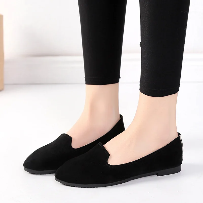 Zapatos Mujer Flock Women Ballet Flats Pointed Toe Loafers Shoes Candy Color Ladies Flat Shoes Women Retro Big Size WSH2216