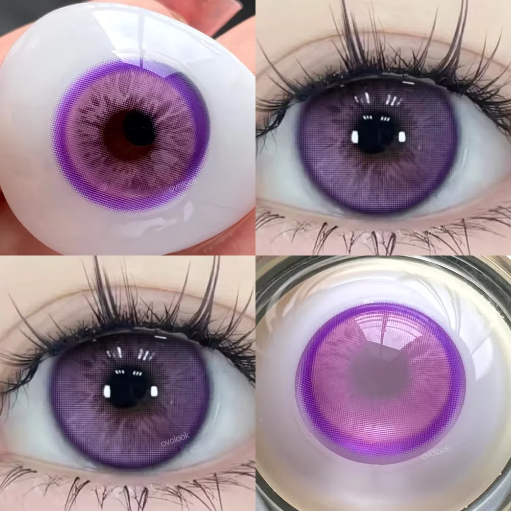 OVOLOOK-1 Pair Black Gray Beauty Colored Contact Lenses for Eyes Purple Halloween Lens Big Eye Lens Natural Look Brown Blue Lens