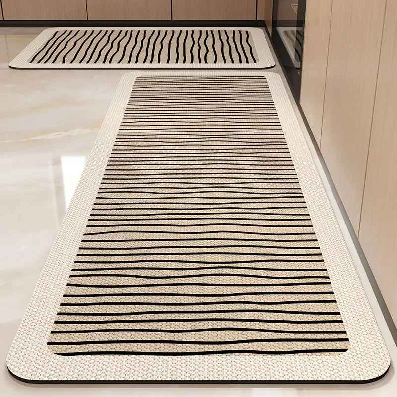 Kitchen Carpet Non-slip Waterproof Oil-proof PVC Leather Floor Mat Minimalist Gray White Letter Long Size Home Decoration Rugs