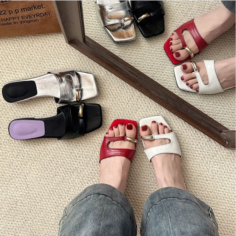 Mode bout rond femmes pantoufles sandale été dames diapositives chaussures Pantuflas Mujer pinces Femme Chanclas femmes tongs en cuir