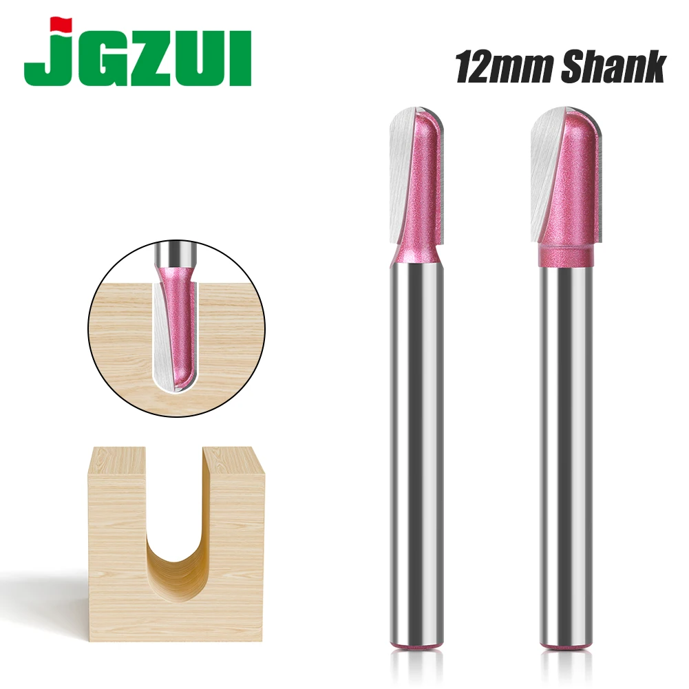 Router Bit 12mm Shank Dia Double Flute Round Nose Tipped Round Groove Router Bit, Carbide, Pink