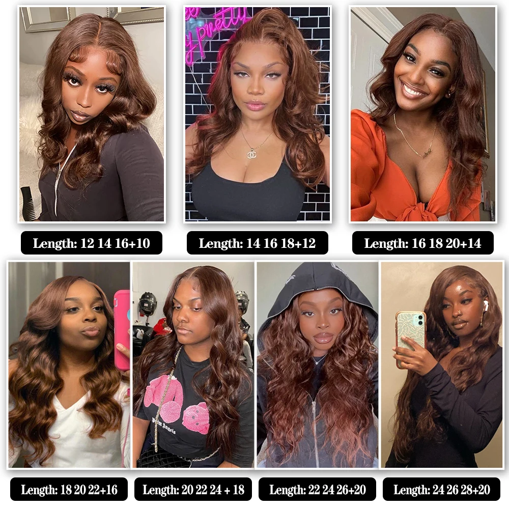 Body Wave Bundles with Closure #4 Brown Colored 1/3/4PCS Human Hair Extensions 100% Unprocessed Virgin Human Hair Weave Bundles